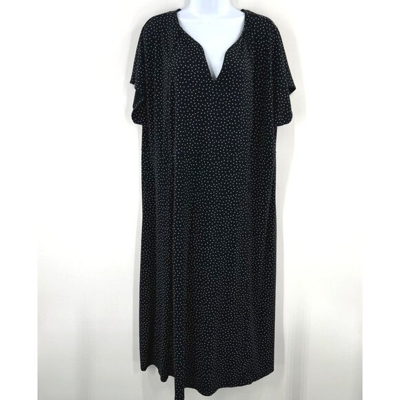 J.Jill 3X Wearever Black Polka Dot Midi Dress Notch V-Neck Short Sleeve - Picture 1 of 12